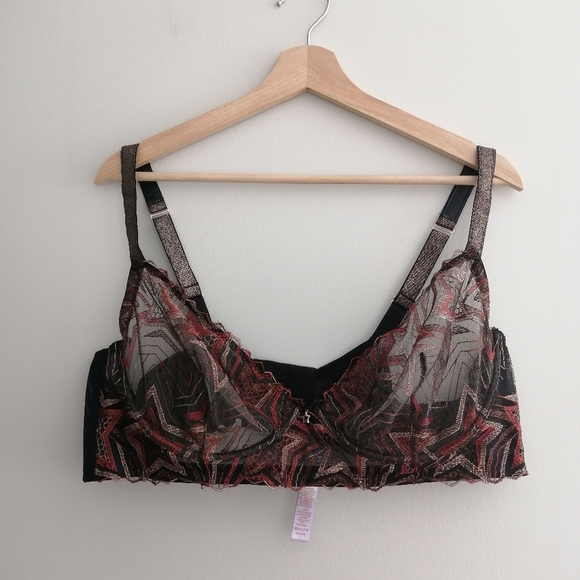 Savage X Fenty Plus Size Shining Star Unlined Demi Bra Metallic Lace Mesh 44D - Picture 2 of 16